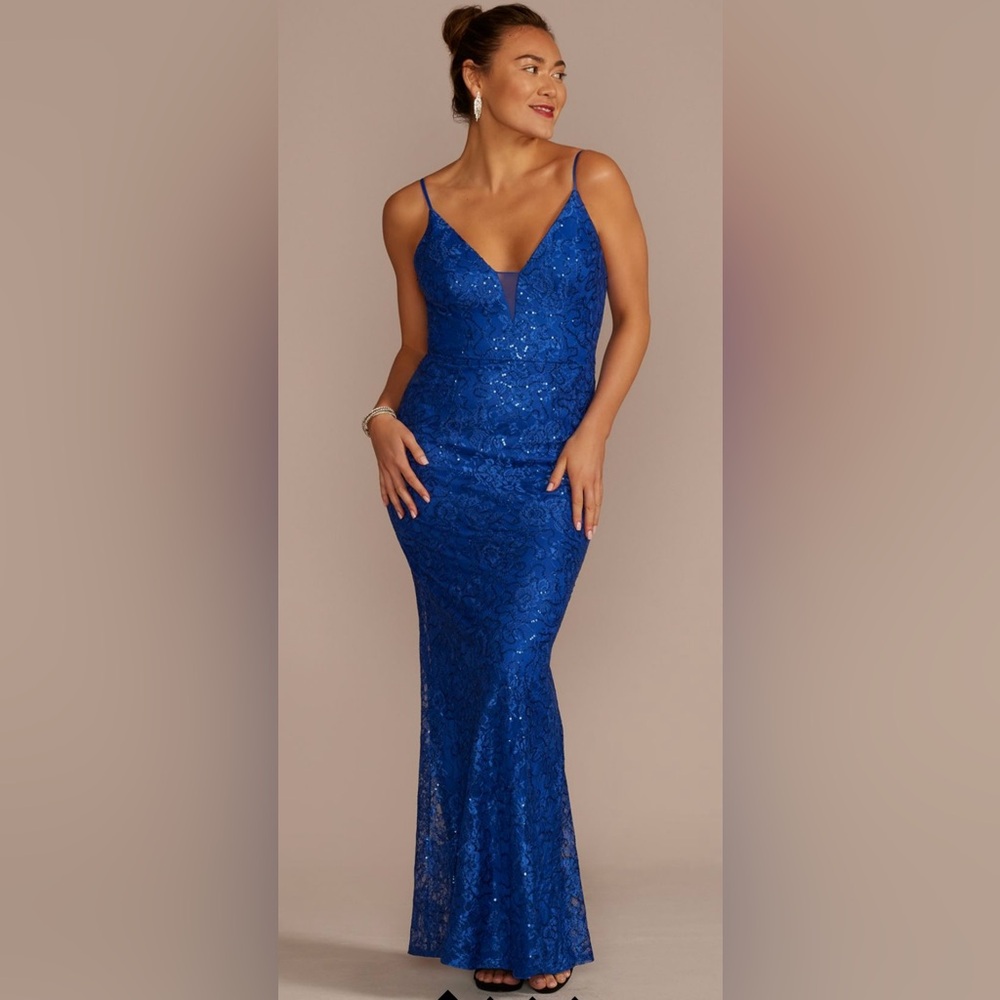 DB STUDIO
illusion deep-v sparkle lace sheath gown